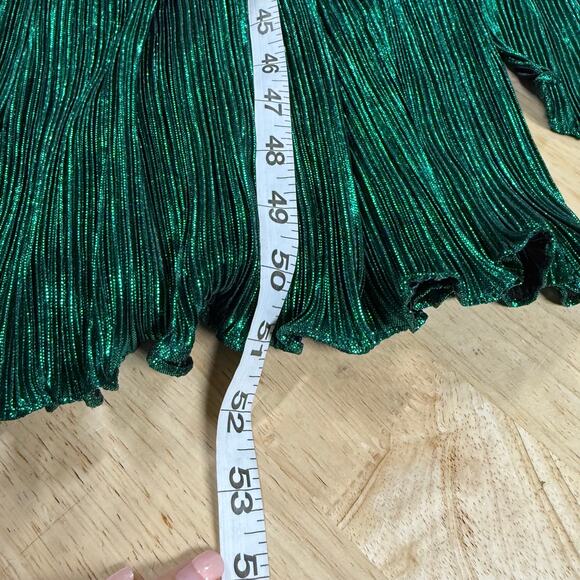 Mac Duggal NWT 27062 Ruffle Tiered Belt Detail Dress Emerald Green Sz 2 Metallic - Picture 9 of 9